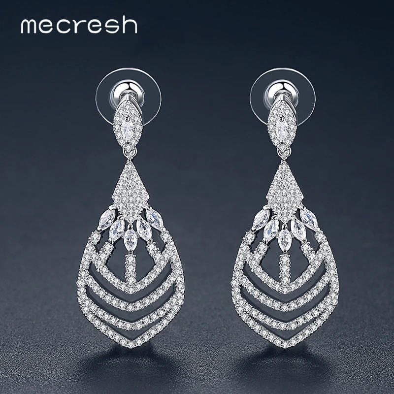 

Mecresh Korean Style Cubic Zirconia Leaf Wedding Earrings Simple Small Dangling Earrings for Women Prom Christmas Jewelry EH1107