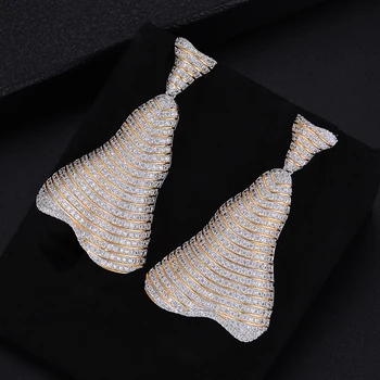 

63mm Fashion Bicolors Geometry Irregular Pendant Full Cubic Zirconia Long Dangle Earings Women Wedding Bridal Jewelry
