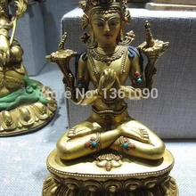 Xd 00662 7." Тибет Храм Чистой Бронзы 24 К Золото Бирюзовый Майтрейя Кван-инь Статуя Будды