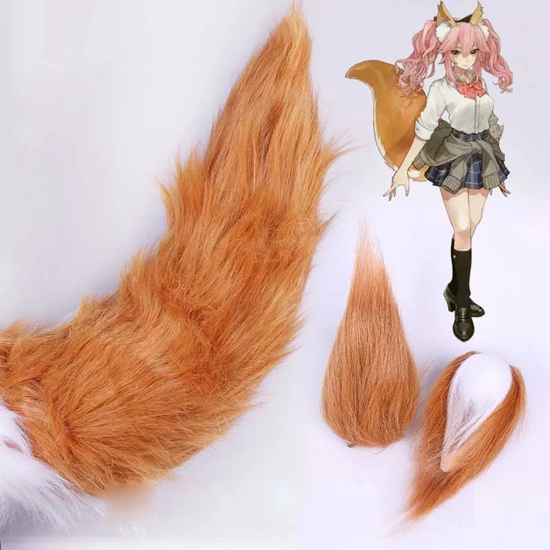Fate/Grand Order Tamamo no Mae лисий хвост Набор для костюмированных костюмов аксессуары 75 см длинный хвост 15 см длинные уши для взрослых