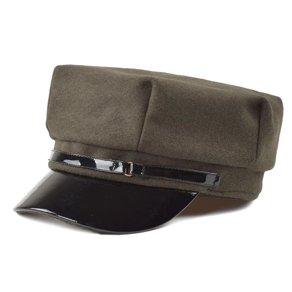 

Wool pu stitching beret autumn and winter plus velvet painter hat flat top military cap navy captain hat