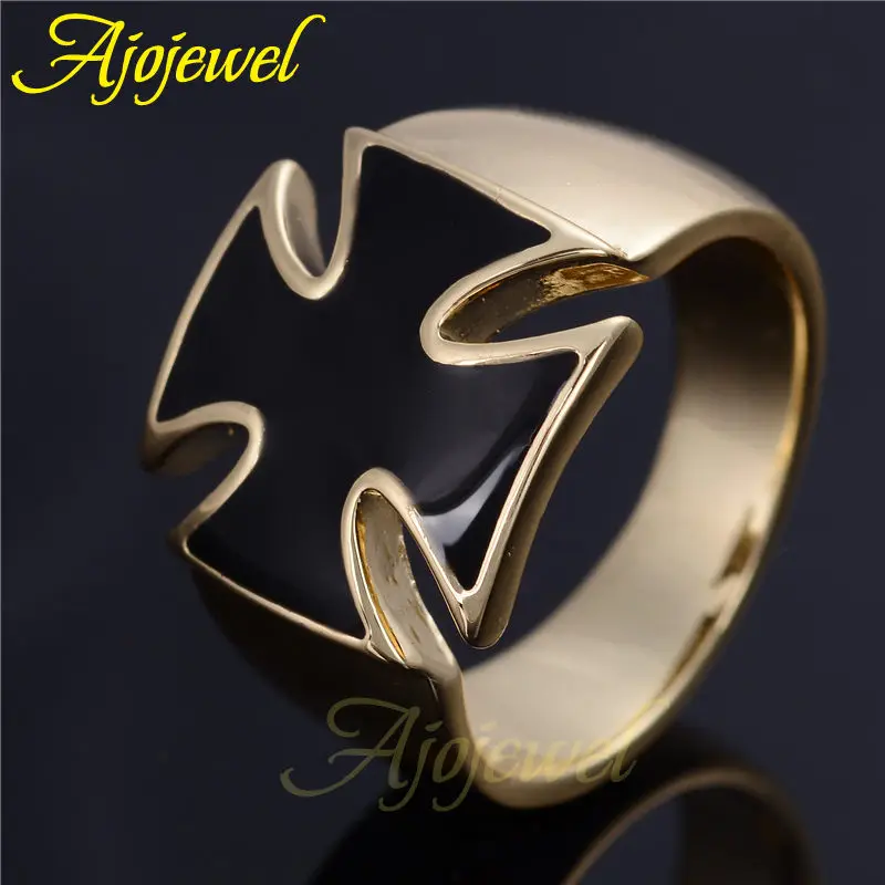 Ajojewel бренд#8-12,5 Высокое качество Золотой цвет эмаль черный крест мужское кольцо Модные ювелирные изделия