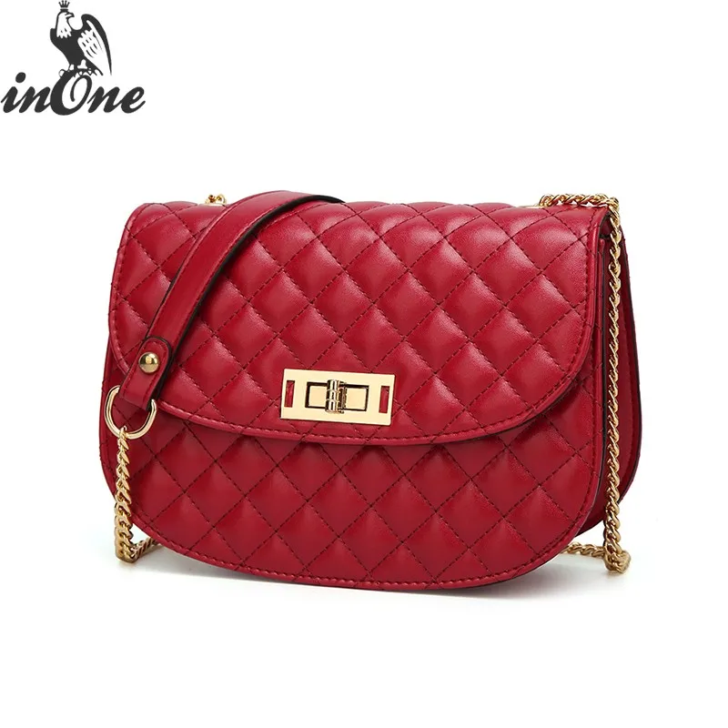 

INONE Luxury Bags for Women 2018 Round Messenger Shoulder Bags Crossbody Quilted PU Le Boy Plaid Stitches Handbag Chain Purse