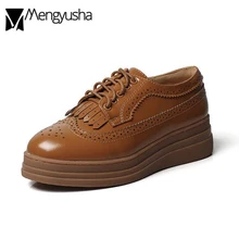 Обувь bullock в британском стиле; женская обувь на платформе со шнуровкой и кисточками; обувь на толстой мягкой подошве с бахромой; женская обувь на плоской подошве, визуально увеличивающая рост; обувь с перфорацией типа «броги»