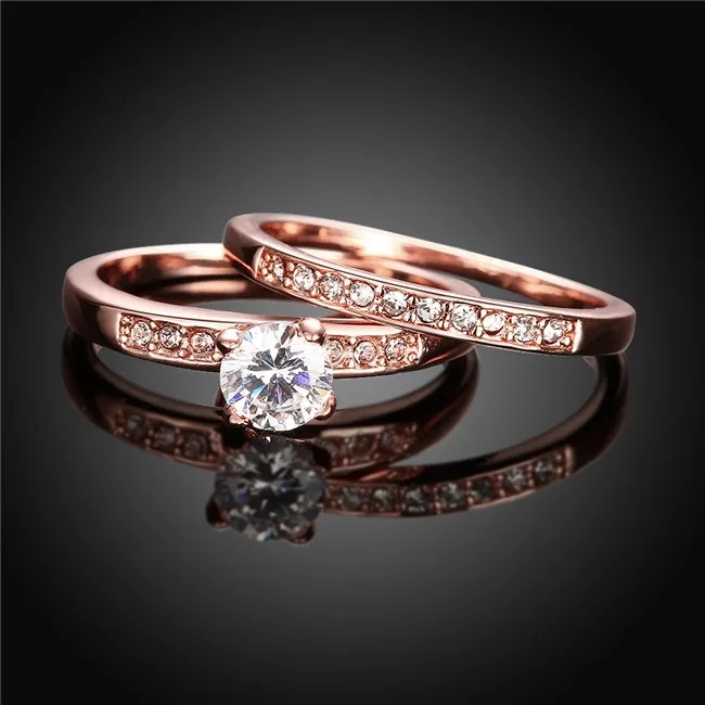 R020 серебряный цвет и розовое золото цвет 2 кольца круг с AAA модная, с цирконием ювелирный свадебный подарок палец размер 5#-9# Anel