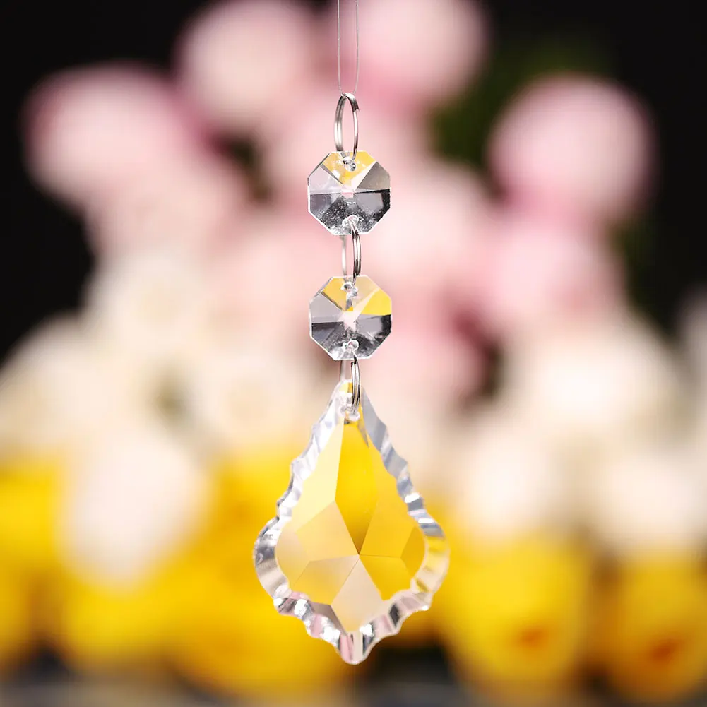 

50mm Maple Leaf Pendant Octagon Bead Artificial Crystal Lamp Pendant Decoration
