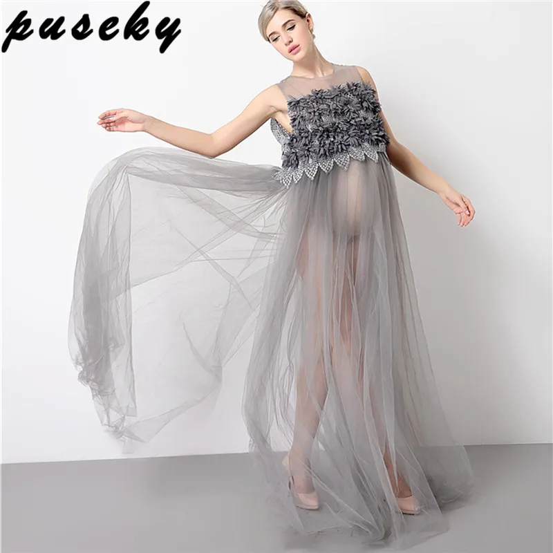 

Puseky New Fancy Pregnancy Photo Shoot Studio Clothing Maternity Gorgeous Long Flower Dress Pregnant Photography Props Dress