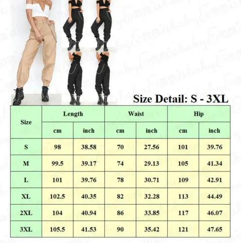 Новинка, женские брюки-карго, одноцветные, в стиле панк, свободные, длинные, Мягкие штаны с цепочкой, женские повседневные штаны