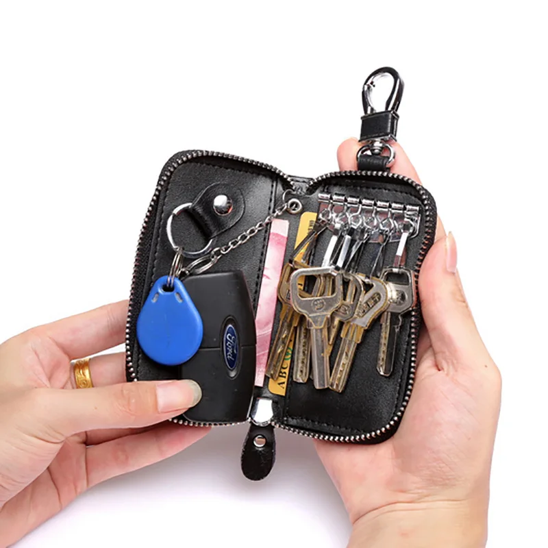 Genuine Leather Keychain Men Key Holder Women Car Key Bag Wallet Fashion Multifunction Key Case Zipper Organizer Housekeeper Key