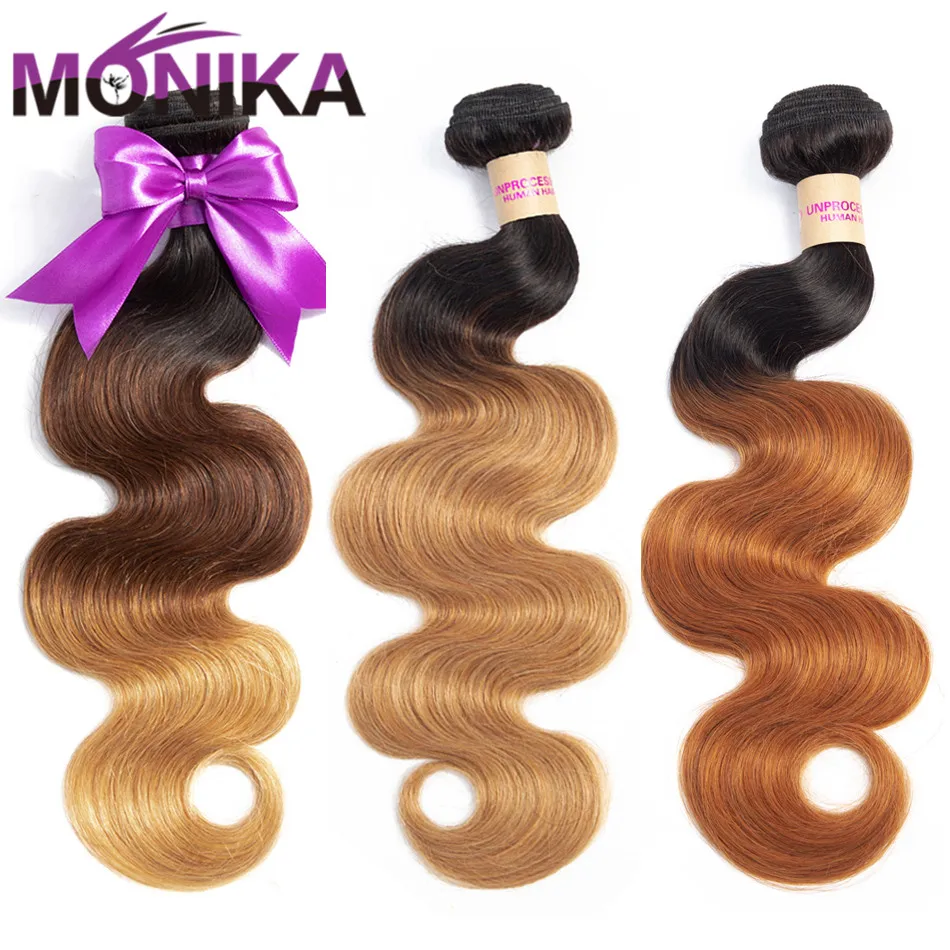 

Monika Hair Ombre Bundles Malaysian Hair Bundles Deal Body Wave Bundles Non Remy Honey Blonde Bundles 100% Human Hair Weaves