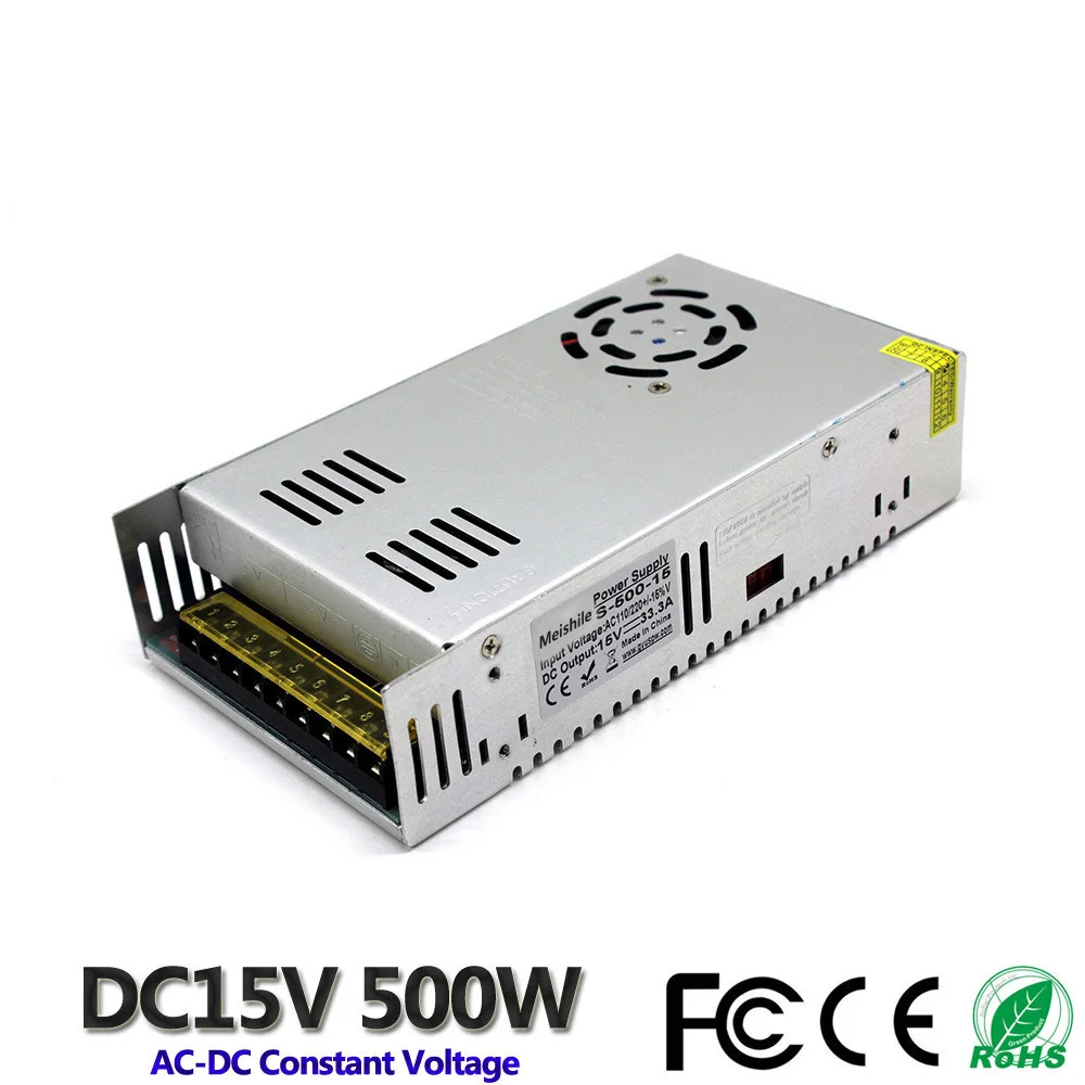 DC 15V 33A 500W Светодиодный пояс драйвер импульсный источник питания 110V 220V AC трансформатор постоянного напряжения мониторинг, видеонаблюдение CNC