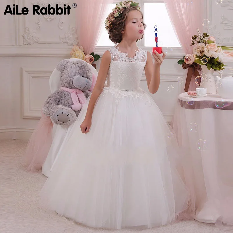 AiLe Rabbit/осень, Новое Кружевное платье Белоснежка, свадебное платье с цветочным узором для девочек, детское платье, детское платье