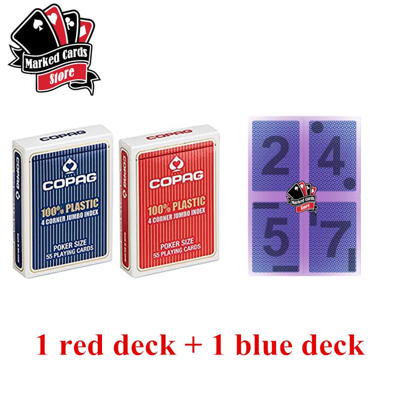 4 marked cards Copag 4 угла Jumbo индекс колода помеченные карты пластик 55 игральные карты размер покера Copag помеченные карты для игры в покер - Цвет: 4 marked cards