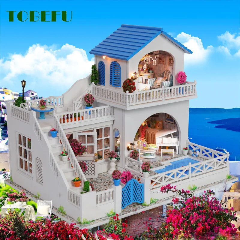 

TOBEFU Romantic Getaway Wooden Miniature Dollhouse DIY Doll House With Furnitures House Toys For Children Gift