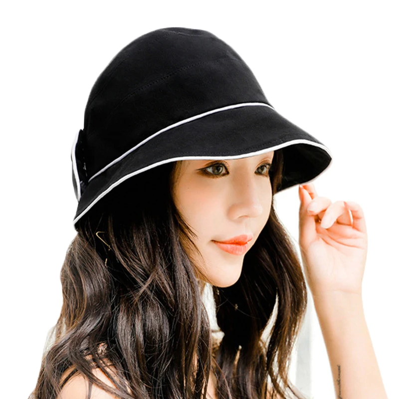

New Women Srpring Summer Bow Beach Hat Sun Hats Female Travel Cap Elegant Wide Brim Sun Fisherman Hats Ladies Foldable Cloth Cap