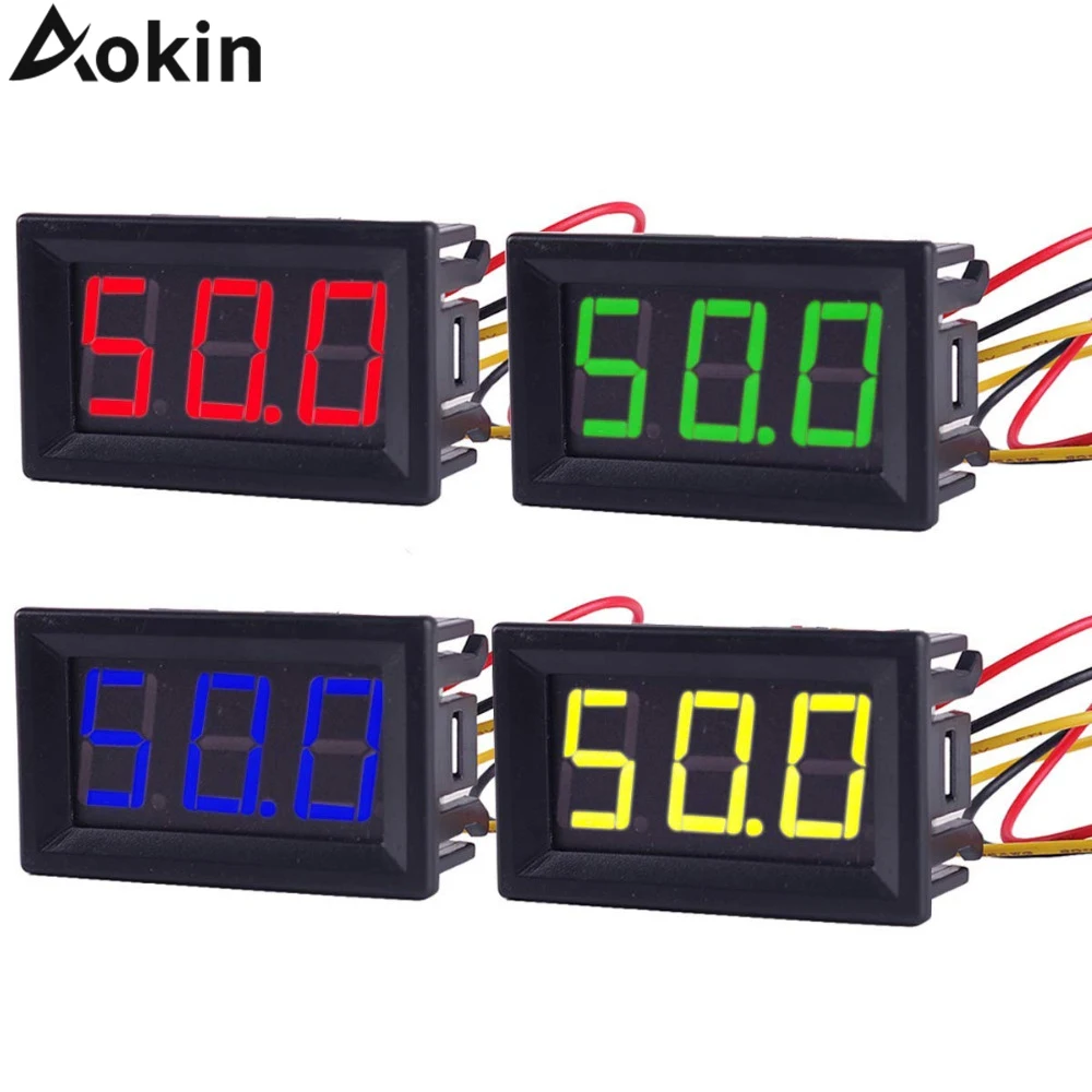 0.56in Mini DC 0-100V Voltmeter LED Display Digital Panel Meter w/ 3-Wire Lead 