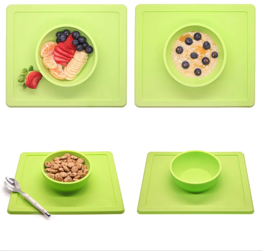 Silicone Baby Plate Placemat One Piece Feeding Suction Dishes Bowl for Kids Toddlers Infant BPA