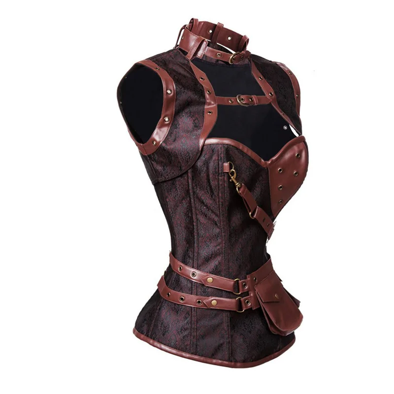 Stylish Skull Pattern Steampunk Corset Black Sexy Gothic Women's Punk Faux Leather Steel Boned Bustiers Plus Size Espartilho 6XL W35918 (2)