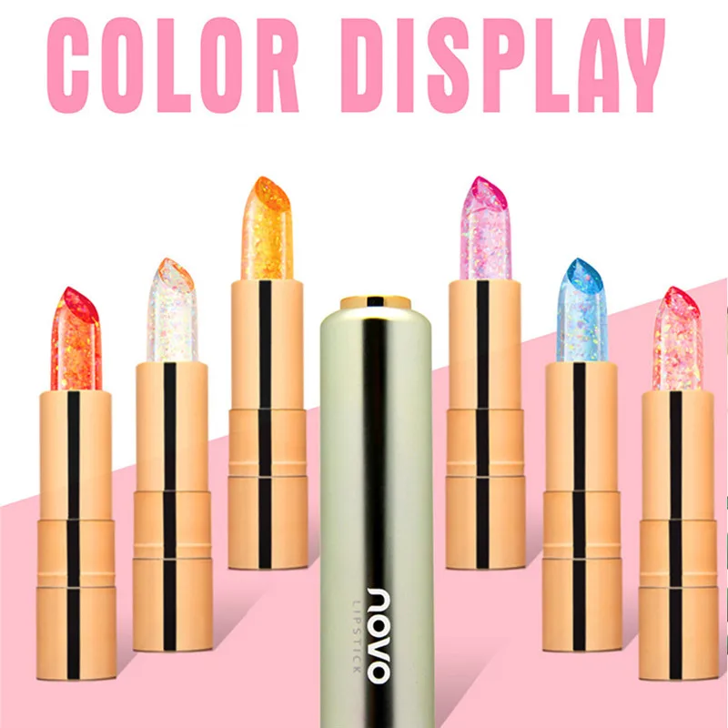 Moisturizer Long-lasting Jelly Gold foil Lipstick Makeup Temperature Changed Colorful Lip Blam Pink Pintalabios Transparent