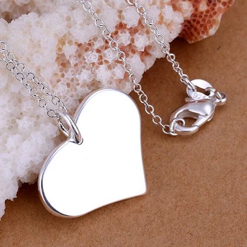 

fine silver plated pendant 925-sterling-silver jewelry bright heart pendants necklace for women men +chain SP143
