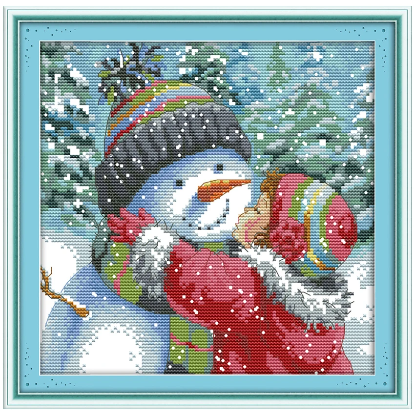 

Kiss the Snowman Counted Cross Stitch 11CT 14CT Cross Stitch Sets Wholesale cartoon Cross-stitch Kits Embroidery Needlework