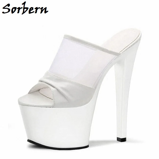 17cm white Sorbern/очень высокие тапочки для женщин; Летняя обувь с открытым носком; шлёпанцы; женские прозрачные вечерние туфли на каблуке; Прозрачный слайдер - Color: 17cm white