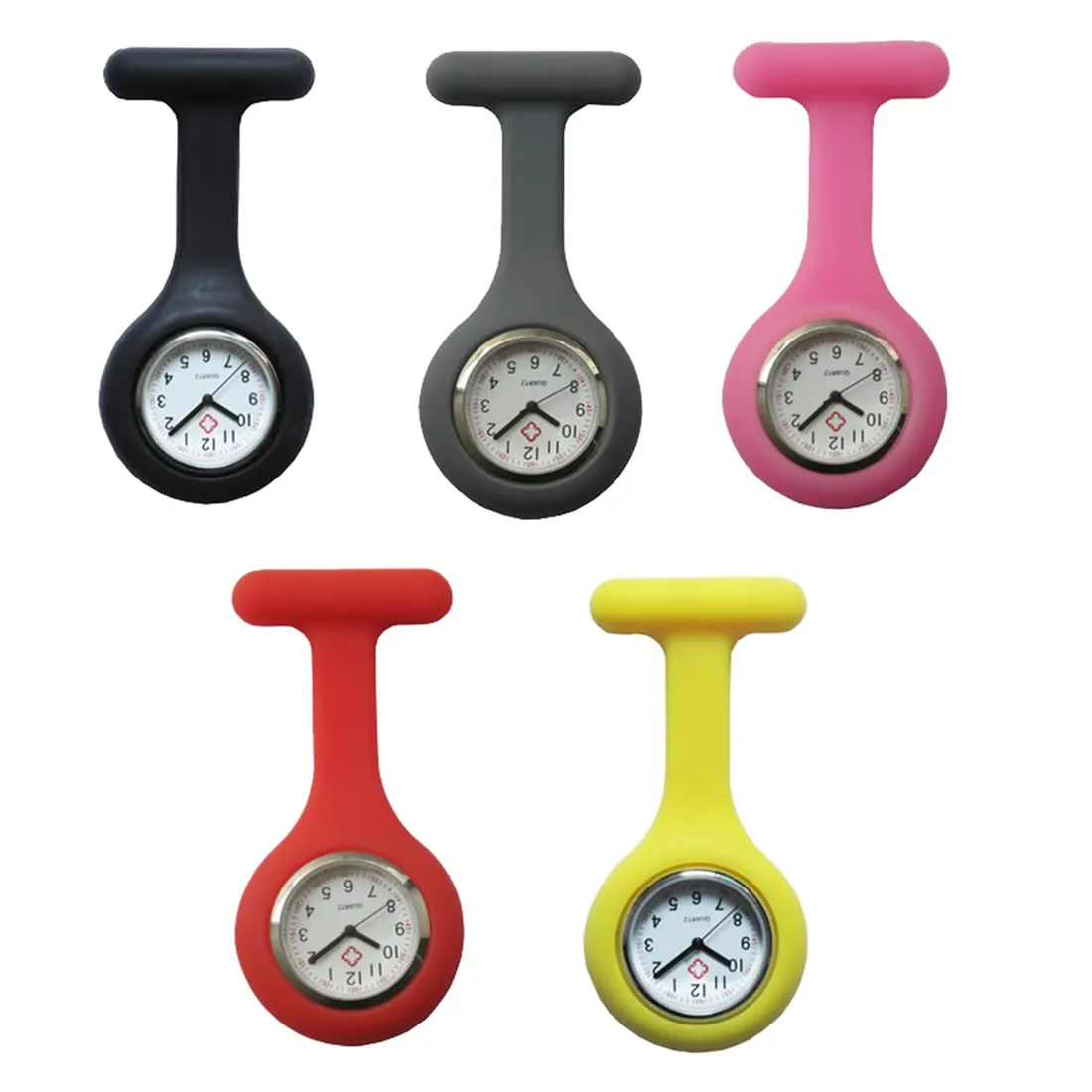 5PCs Lot Pocket Watch Clip On Fob Quartz Brooch Hanging Rubber Silicone Nurse Watch Fashion Casual 4