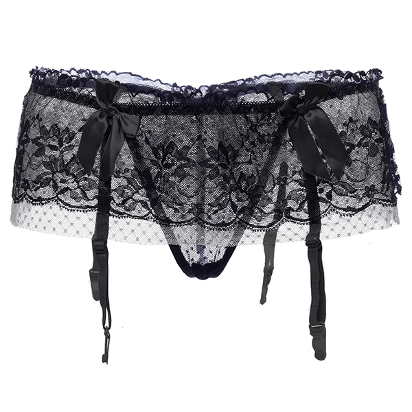 

Sexy Double Lace Cake Skirt Bow-tied Seducing Perspective Intimate Garter For Women Temptation Garter Set Underwear T pants