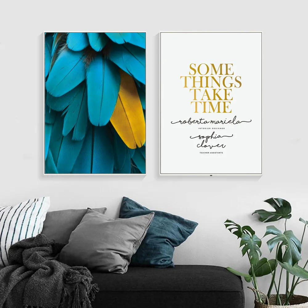 Wall Pictures Nordic Poster Leaf Picture Blue Canvas Painting Abstract Wall Art Living Room Poster Quotes Wall Canvas Unframed