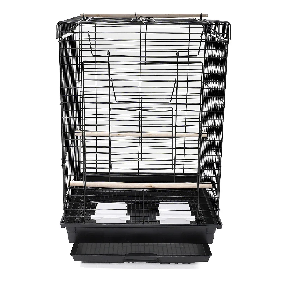 

23" Bird Cage Canary Parrot Cage Wire Metal Cage With Open Play Top Black SKU82642427