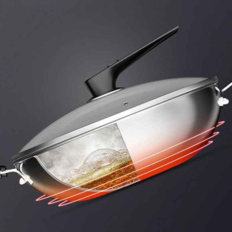 Wok антипригарная сковорода 304 из нержавеющей стали меньше дыма многофункциональная Бытовая кастрюля для индукционной плиты газ для сковороды Wok