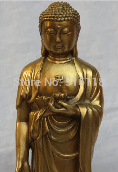 

Shipping 11" Tibet Tibetan Buddhism Pure Brass Stand Sakyamuni Tathagata Buddha Statue