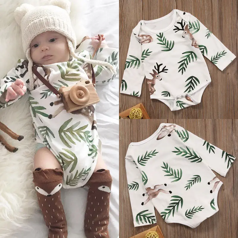 

Baby Girl Boy Clothes Bodysuits Newborn Infant Baby Boy Girl Clothing Cute Deer Jumpsuit Bodysuit Outfits Set 0-18 M