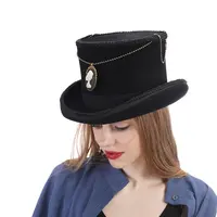 100% Wool Black Women Steampunk Top Hat For Lady Handmade Steam Punk Gear Fedora Cosplay Magic Hat Top 13.5CM 4 Size