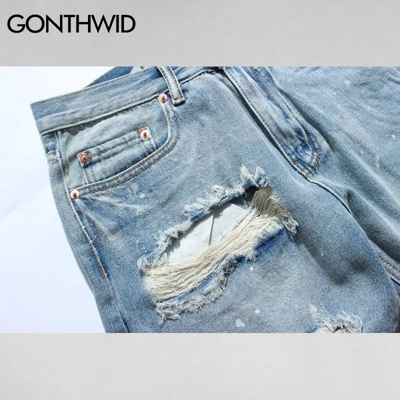 GONTHWID рваные потертые джинсовые шорты 2020 мужские с дырками синие модные