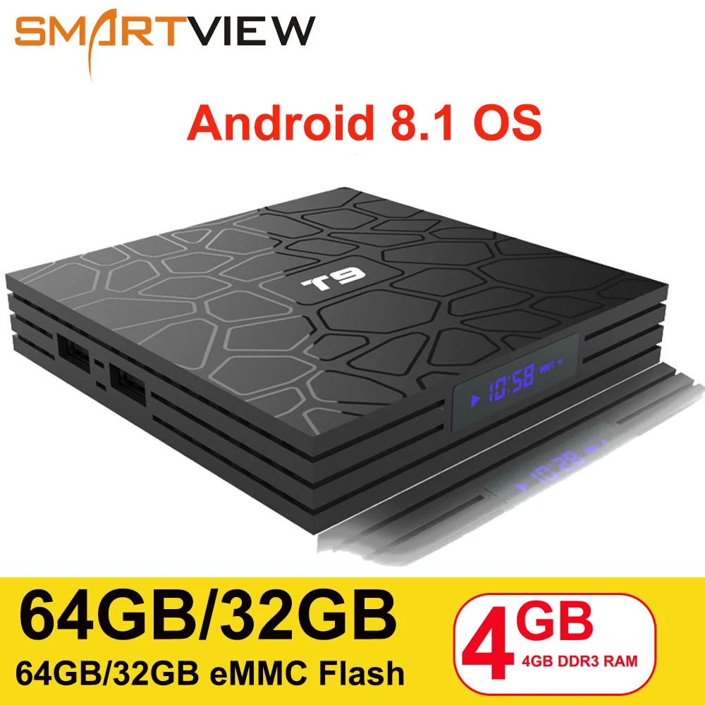 2018 Smart TV BOX T9 4GB Ram 64GB/32GB rom Android 8.1 Rockchip RK3328 1080P H.265 4K Youtube Media Player Set Top Box