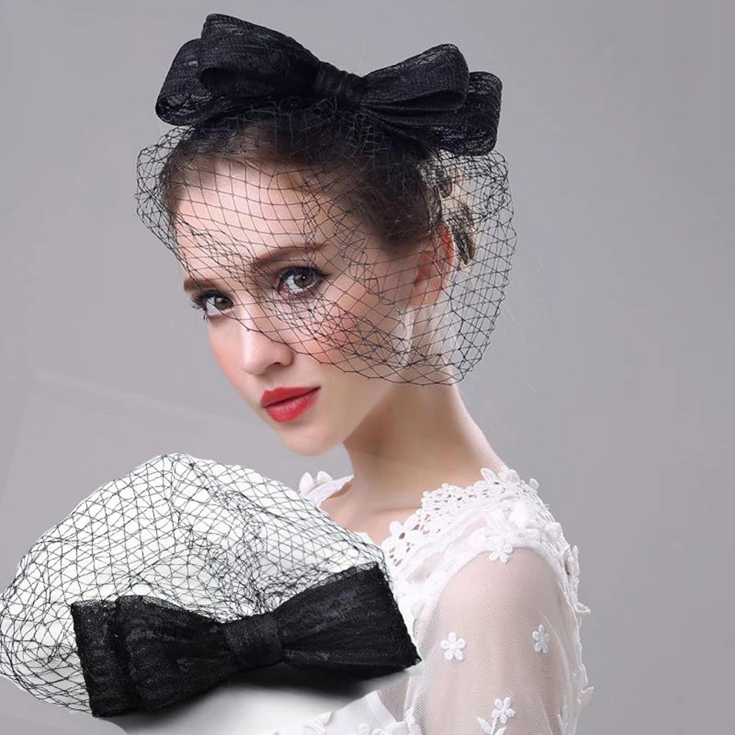 sombrero con lazo velo para boda o fiesta. Red de malla de plumas fascinante para el pelo