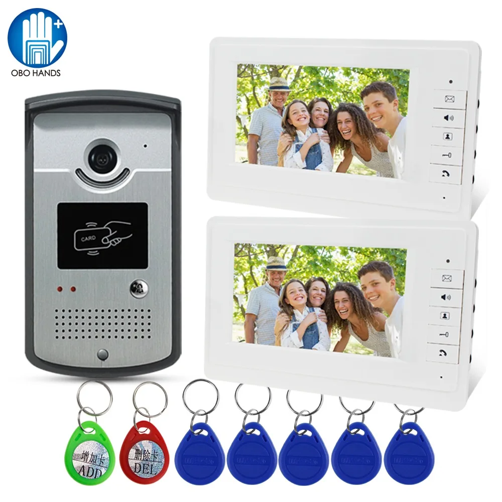 Wired RFID Video Intercom System Rainproof IR Camera 7 inch Video Door Phone Doorbell Two Monitor Display Screen with RFID Keys Wired RFID Video Intercom System Rainproof IR Camera 7 inch Video Door Phone Doorbell Two Monitor Display Screen with RFID Keys