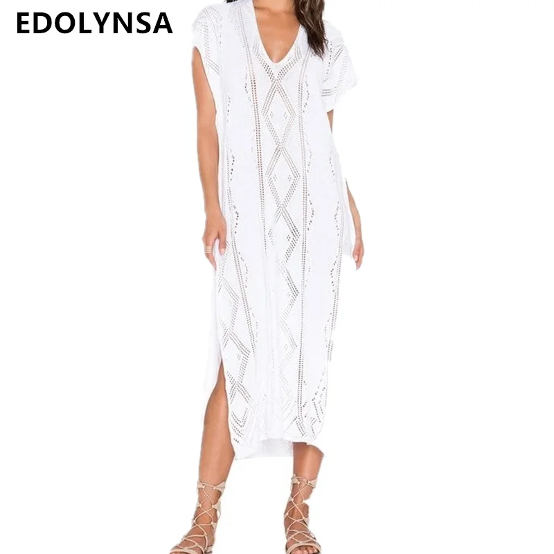 

Sexy Knitted Beach Cover up Saida de Praia Swim suit cover up Beach Tunic for Women Crochet Bikini cover up Beach Dress #Q343