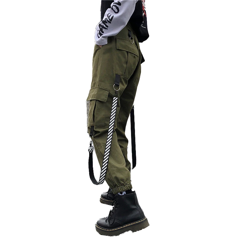 Харадзюку брюки карго женские с высокой талией свободные брюки с карманами Женская Корейская уличная одежда хип-хоп брюки женские pantalon mujer