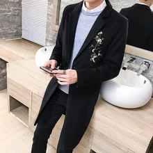 5XL мужской Тренч зимнее длинное пальто Мужская однотонная длинная куртка с вышивкой для мужчин