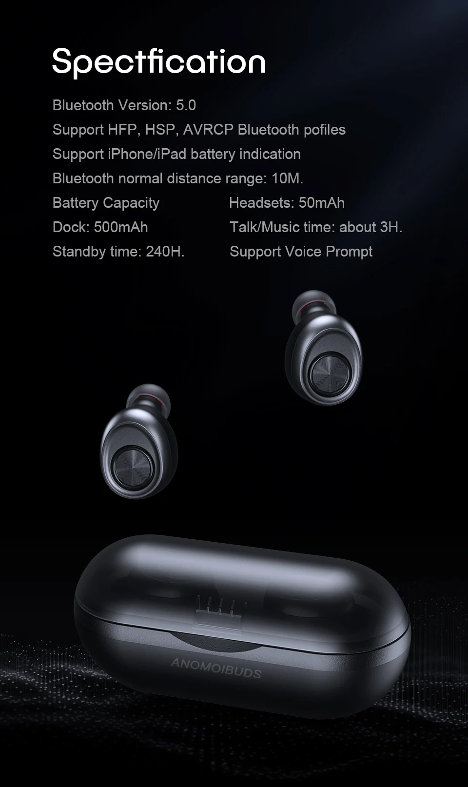 Anomoibuds капсулы беспроводные Tws Bluetooth наушники TWS Bluetooth наушники с шумоподавлением Bluetooth 5,0 стерео наушники для звонков