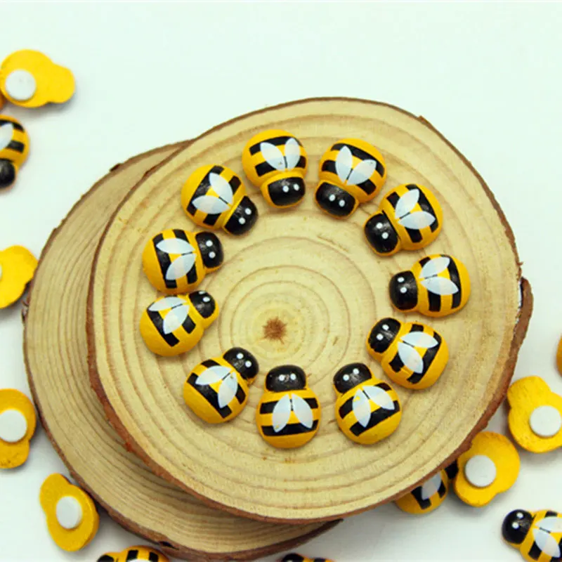 

100pcs/set Mini Wooden Bee Ladybug Self-adhesive Easter Decoration Home Wall Decorative Craft Birthday Party Decoration Dropship