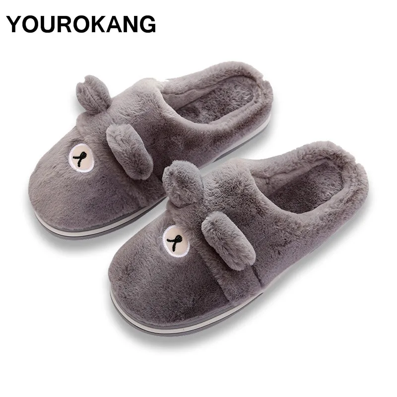 

YOUROKANG Cute Furry Couple Home Slippers Winter Warm Plush Shoes Women Comfortable Indoor Bedroom Floor Cotton Slipper pantufa