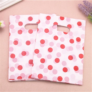 

2017 New Style Wholesale 100pcs/lot 15*20cm Fashion White Plastic Shopping Bags With Red Dot Clothing Packaging Bags