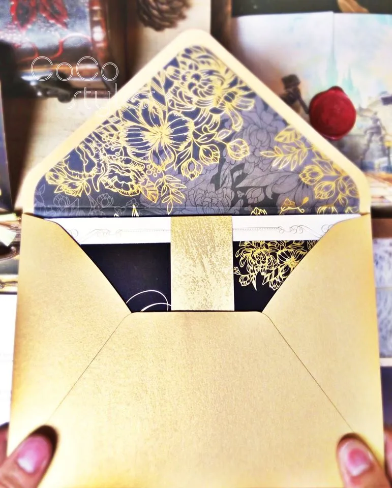 Cocostyles custom vintage two colors foiling wedding invitation card with gold liner envelope | Дом и сад