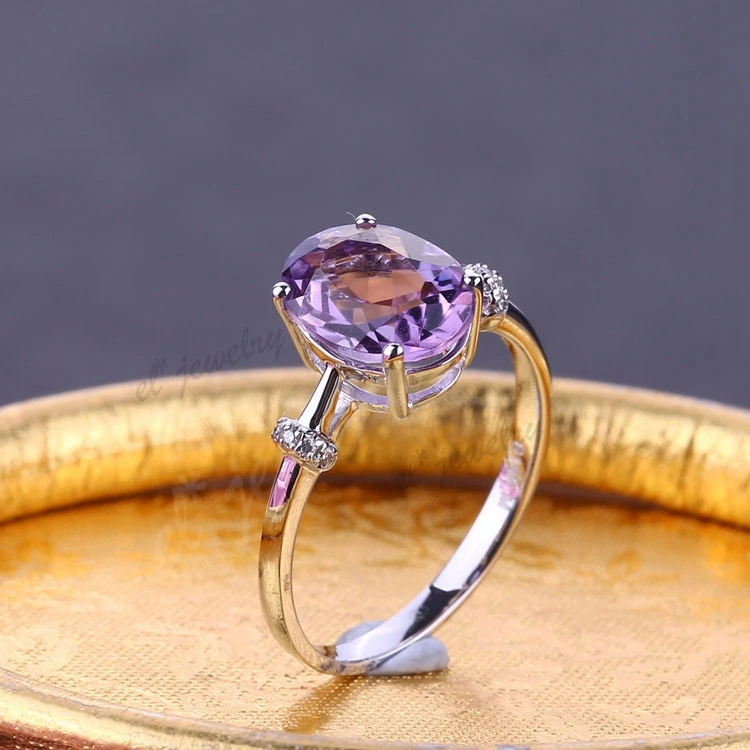 

7x9mm Oval Natural Citrine Amethyst Diamondd Solid 10k White Gold White Gold Ring Women ENgagement Wedding Ring