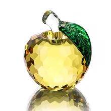 H&D New Christmas Gifts 40mm 3D Crystal Yellow Apple Paperweights for Figurine Ornaments Glass Crafts Office Desktop Decor
