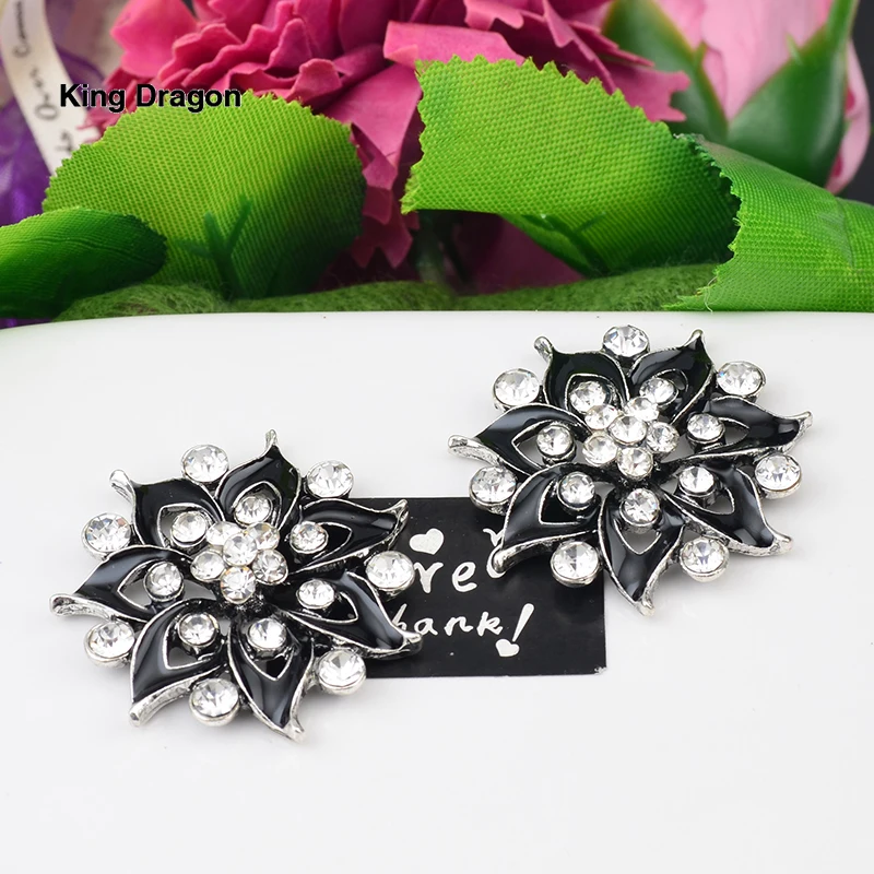

Flower Rhinestone Embellishment Used On Invitation Wedding Decoration Button Flat Back 32MM 5PCS/Lot Antique Silver KD554