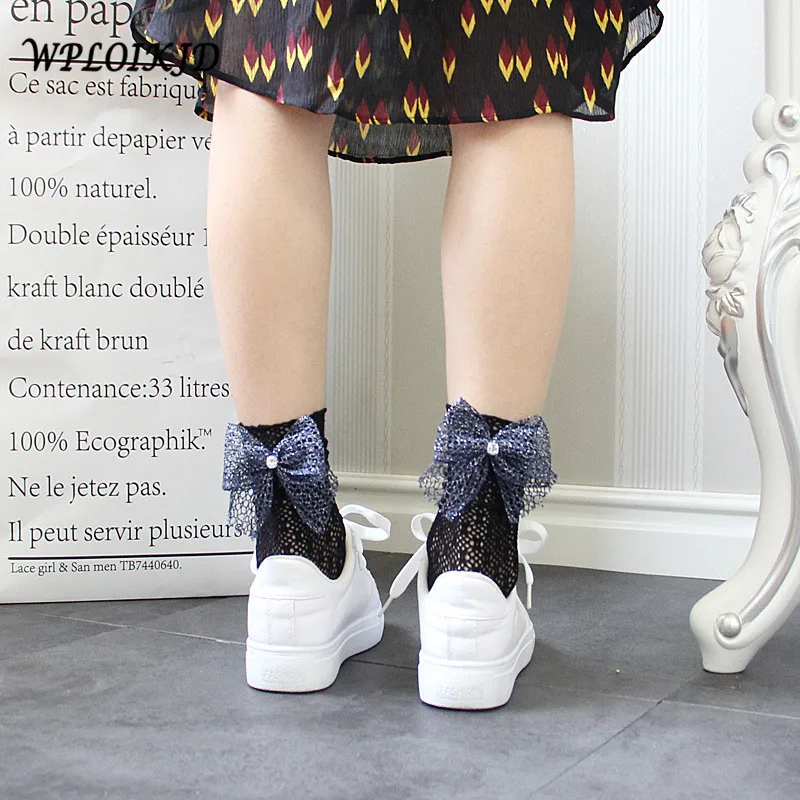 

[WPLOIKJD]Transparent Luxurious Pearl Bow Tie Elegant Socks Women Breathable Mesh Heap Heap Socks Calcetines Mujer